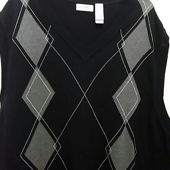 Men's Concepts Argyle Sleeveless Black Vest 2XLT - Picture 3 of 4